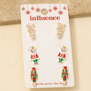 Ballerina Shoes And Christmas Holiday Stud Earrings Set
