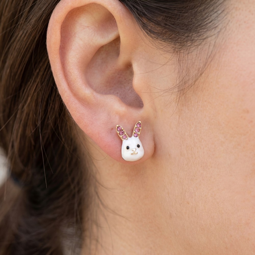 Enamel Rabbit Head Stud Earrings