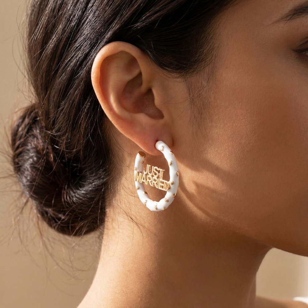 Just Married Enamel Hoop Earrings