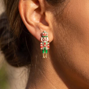 Vintage Print Christmas Nutcracker Pearl Stud Earrings