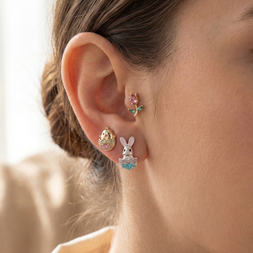 Intricate Studded Easter Themed Stud Earrings Set