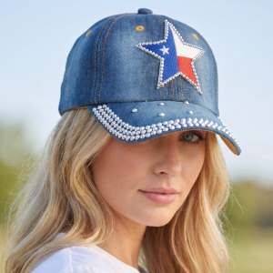 Texas Star Rhinestone Patch Baseball Cap With Crystal Brim