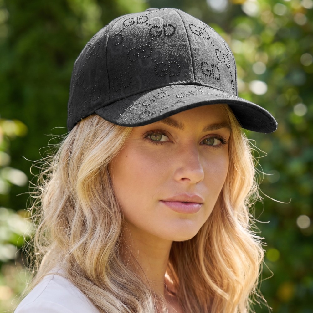 Monogram Print Rhinestone Logo Baseball Cap