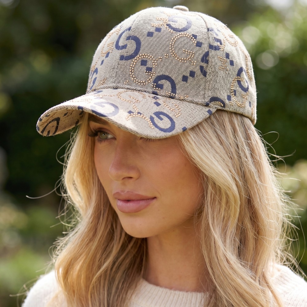 Monogram Print Gg Logo Rhinestone Baseball Cap