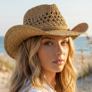Adjustable Chin Strap Straw Braid Cowboy Hat