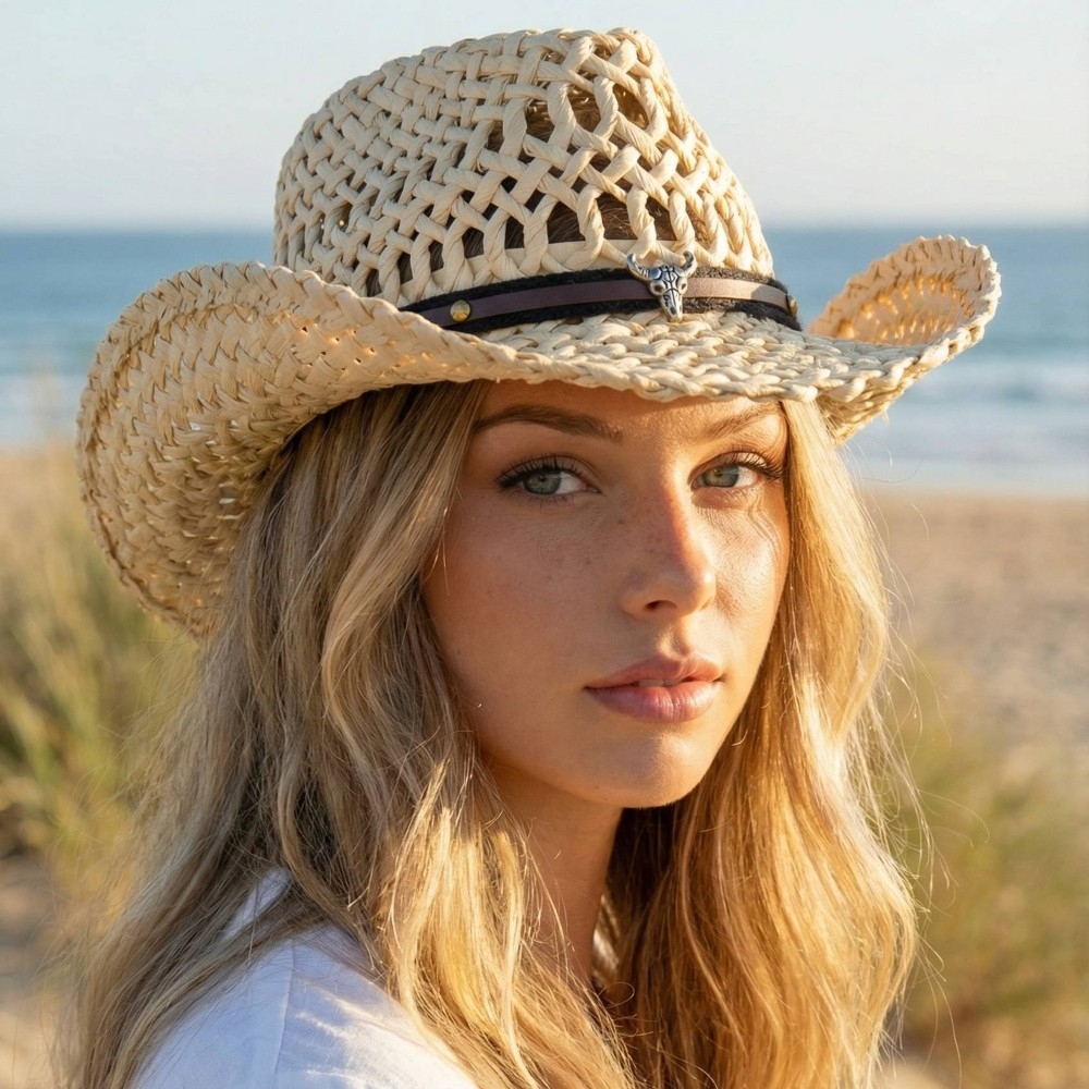 Basket Weave Western Longhorn Strap Cowboy Hat