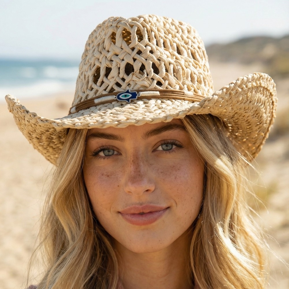 Basket Weave Western Hamsa Strap Cowboy Hat