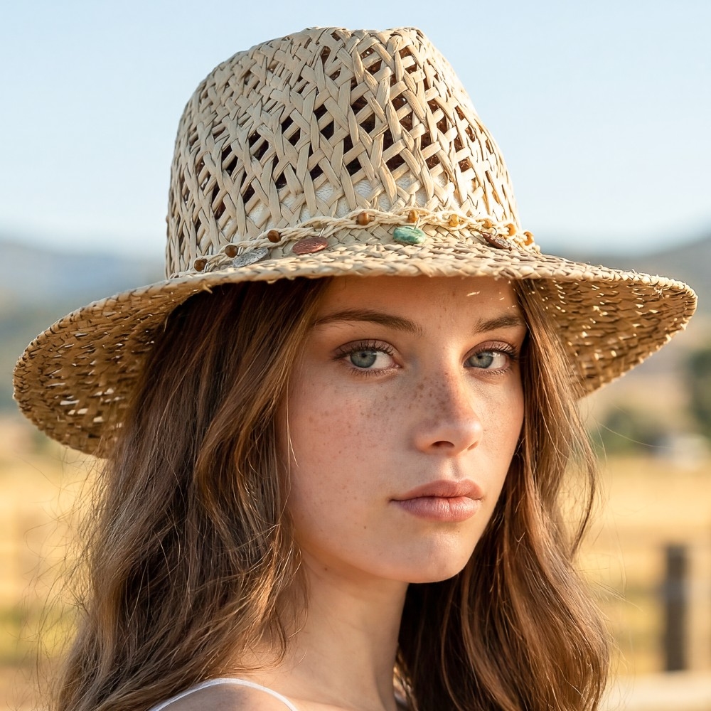 Straw Weave Braided Rope With Discs Sun Hat