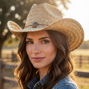 Western Medallion Rope Straw Cowboy Hat