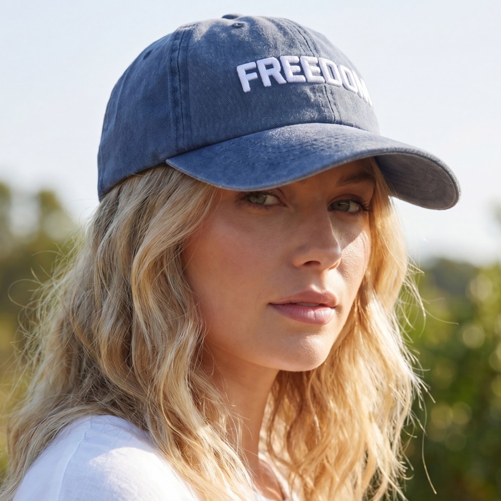 Freedom Embroidered Washed Baseball Cap