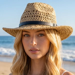 Open Weave Raffia Panama Fedora Hat