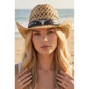 Steer Concho Band Straw Cowboy Hat