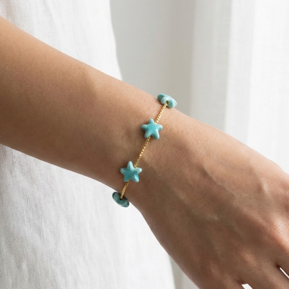 Ceramic Starfish Station Charms Chain Bracelet