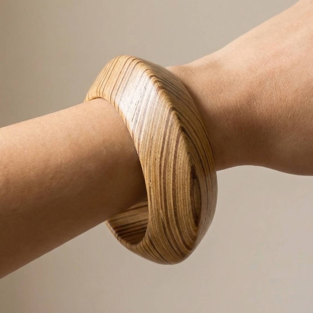 Large Chunky Wooden Bangle Bracelet