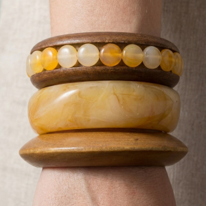 Wood And Resin Mixed Bangle Bracelet Set