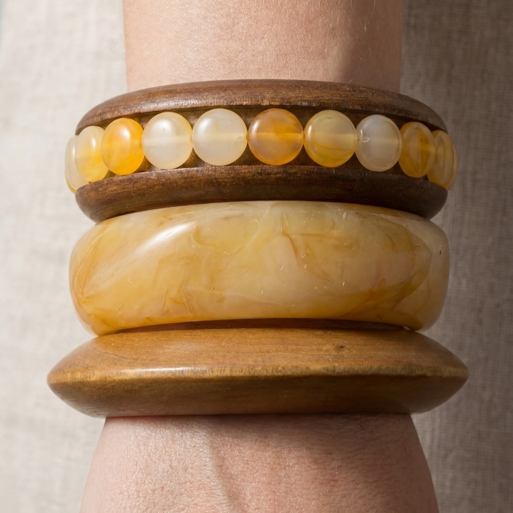 Wood And Resin Mixed Bangle Bracelet Set