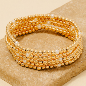 5Pc Pearl And Metallic Beaded Bracelet Set