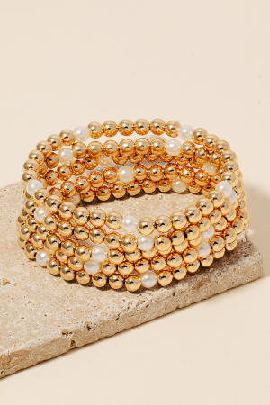 Metallic And Pearly Beaded Bracelet Set