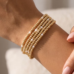 Beaded Stretch Bracelet Set With Pearl Accents