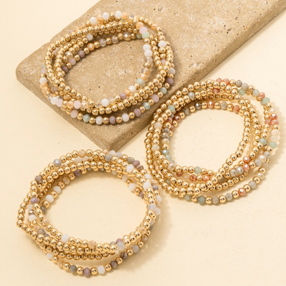 Metallic And Faceted Beaded Bracelet Set