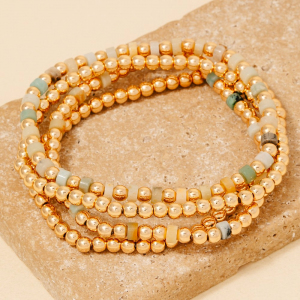 4Pc Metallic And Stone Beaded Bracelet Set
