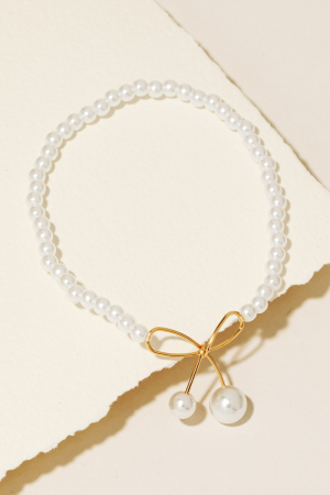 Ribbon Bow Charm Pearl Beaded Bracelet