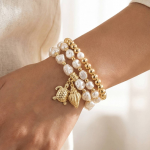 Turtle And Sea Shell Charms Mixed Beaded Bracelet