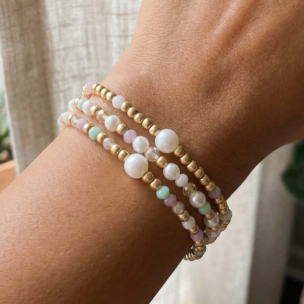 Mixed Mini Metallic And Glass Beaded Bracelet Set