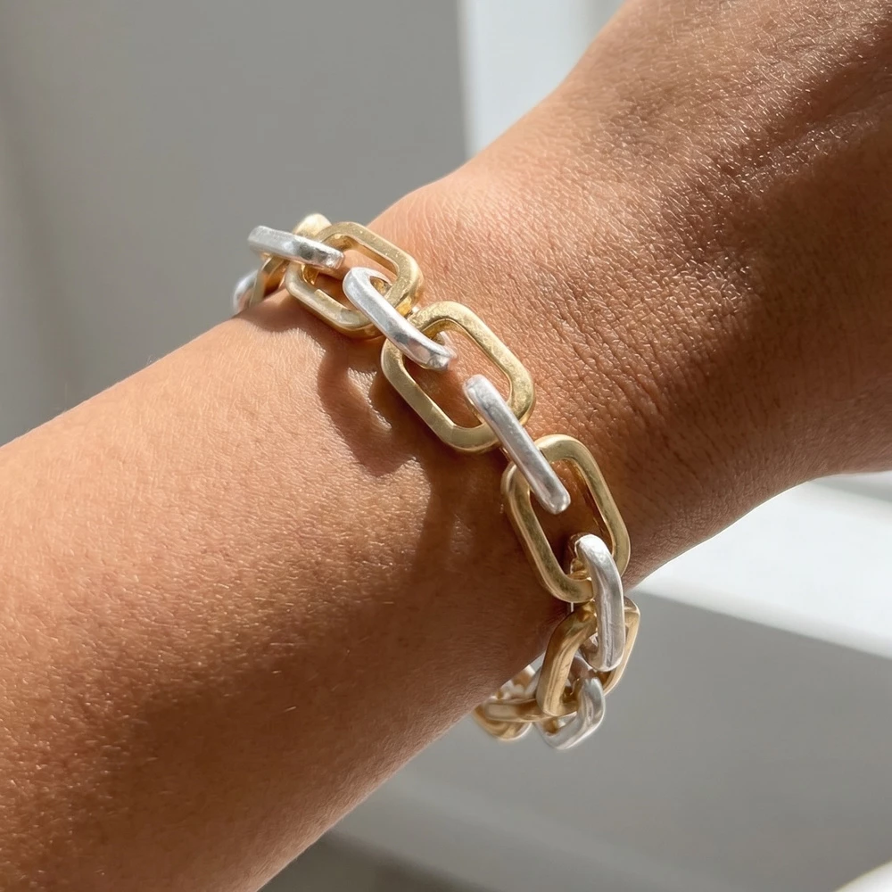 Two Tone Interlocking Paperclip Link Bracelet