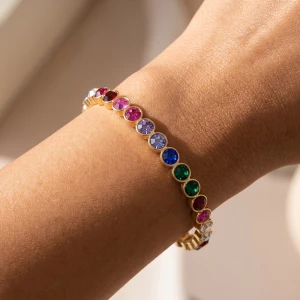 Round Bezel Crystal Tennis Stretch Bracelet