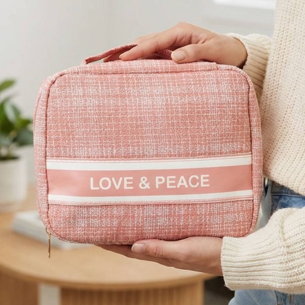 Love And Peace Striped Cosmetic Bag