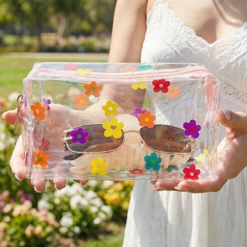 Clear Patterned Vinyl Cosmetic Bag