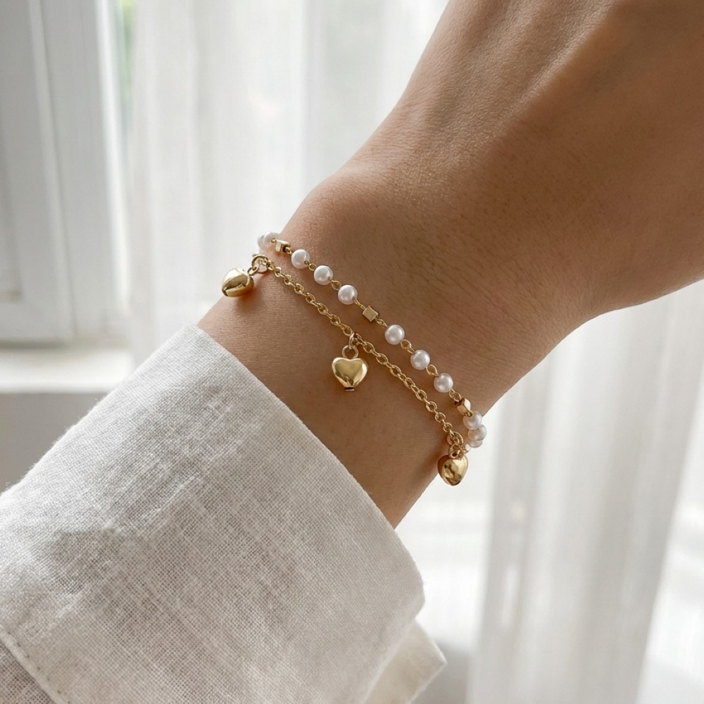 Mini Heart Charms Mixed Layered Chains Bracelet