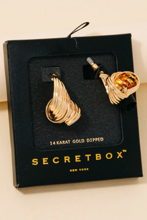 Gold Dipped Layered Wire Swirl Drop Earrings