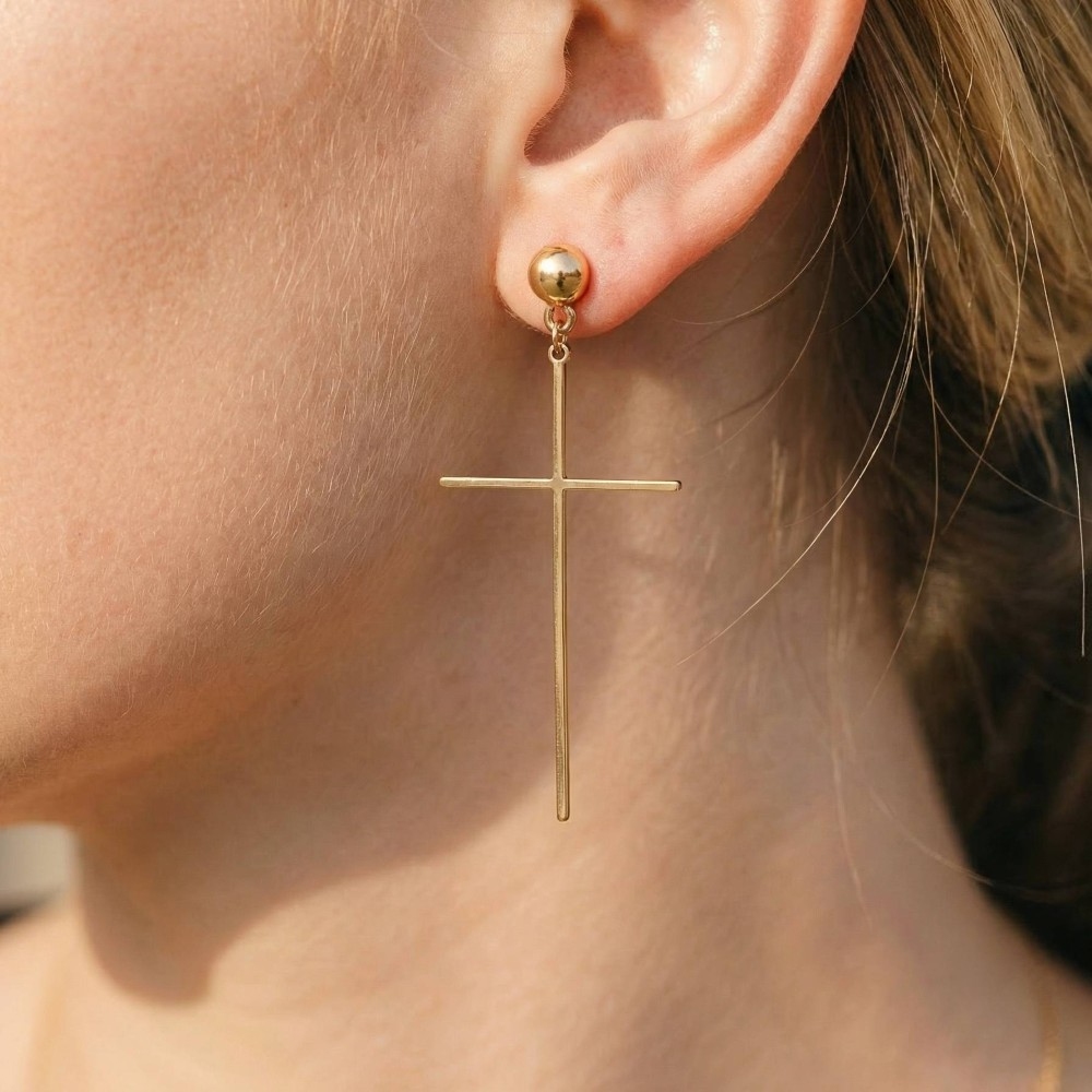 Secret Box Gold Dipped Dainty Cross Dangle Earrings