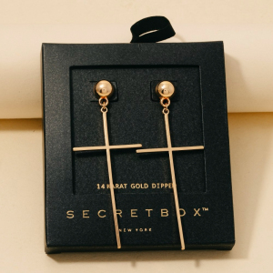 Secret Box Gold Dipped Dainty Cross Dangle Earrings