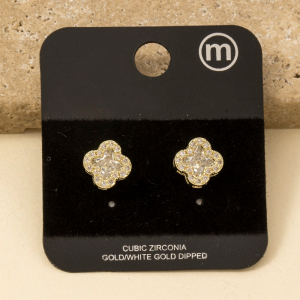 Pave Cz Clover Stud Earrings