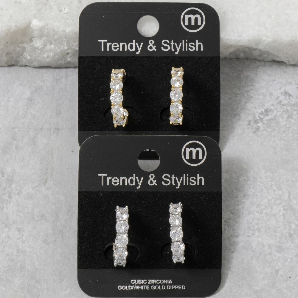 Graduated Round Cz Hoop Earrings
