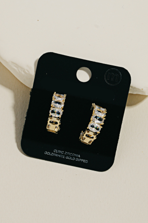 Gold Dipped Oval Cz Studded Hoop Earrings