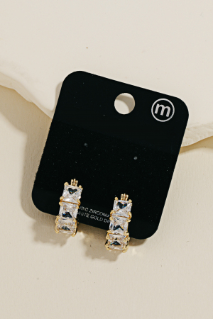 Gold Dipped Square Cz Studded Hoop Earrings