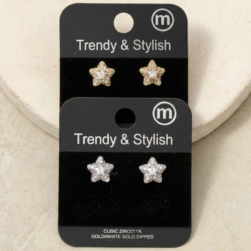 Pave Star Cz Stud Earrings