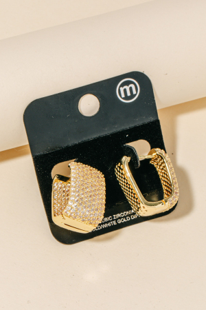 Cubic Zirconia Pave Rectangle Hoop Earrings