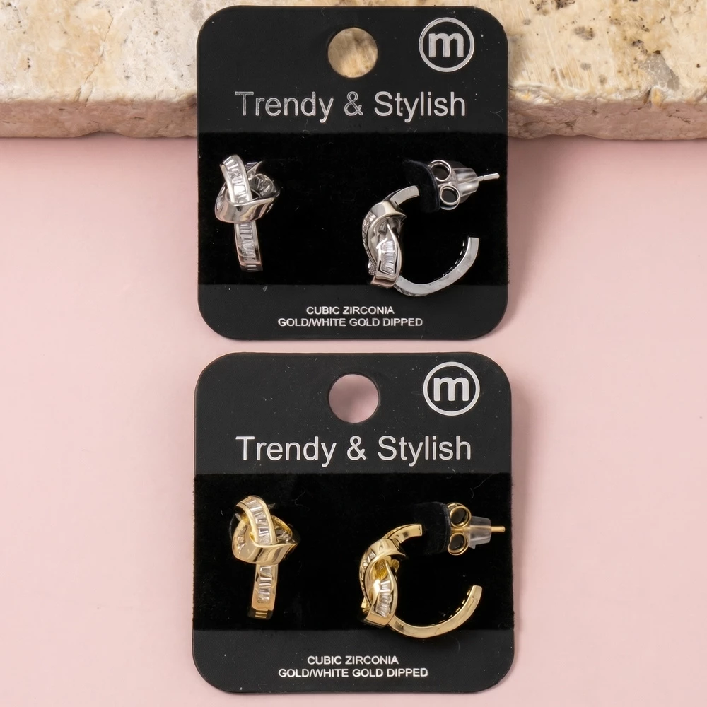 Baguette Cz Twisted Knot Hoop Earrings