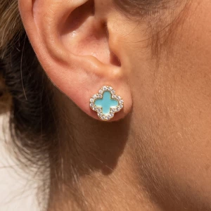 Pave Cz Halo Clover Stud Earrings