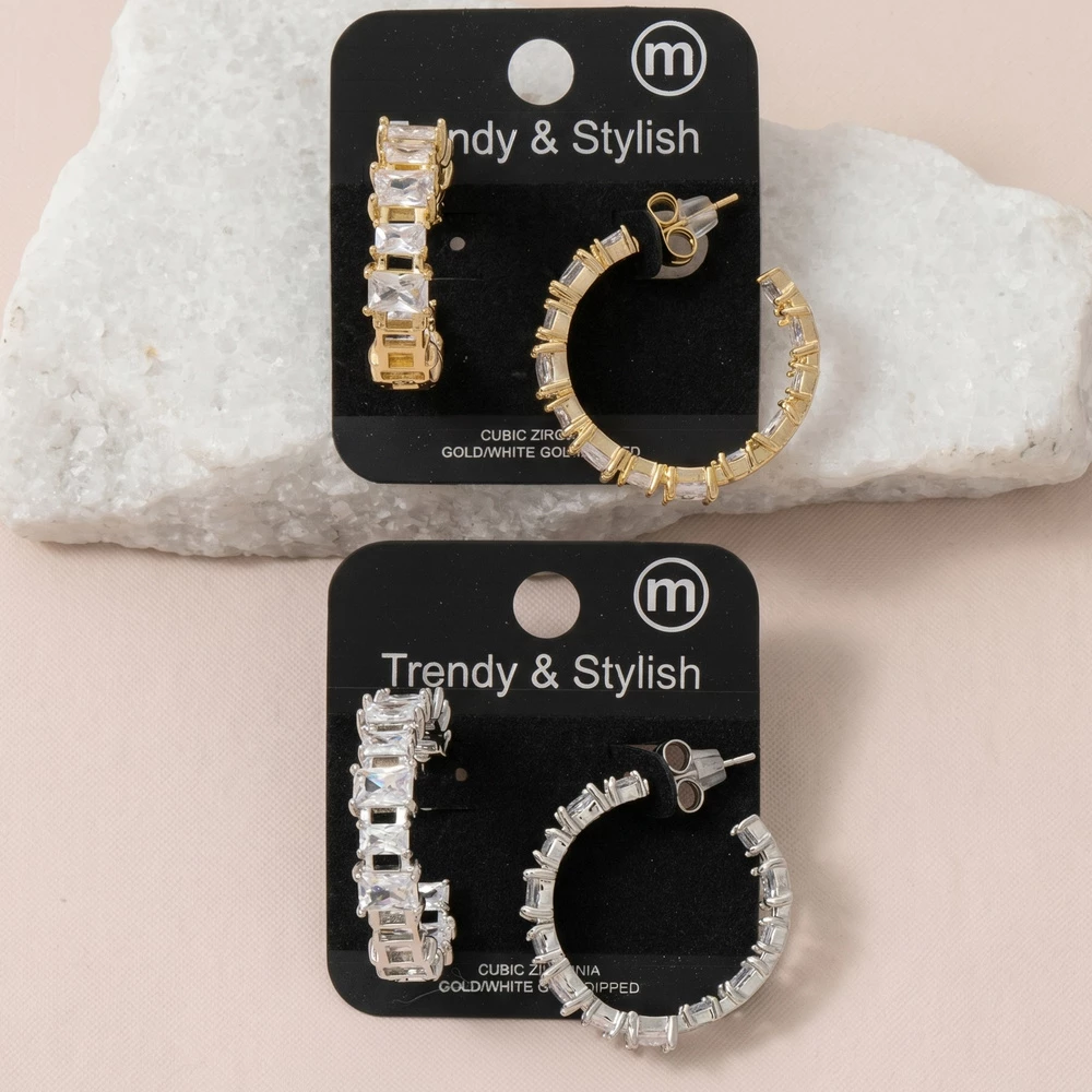 Emerald Cut Cz Eternity Hoop Earrings