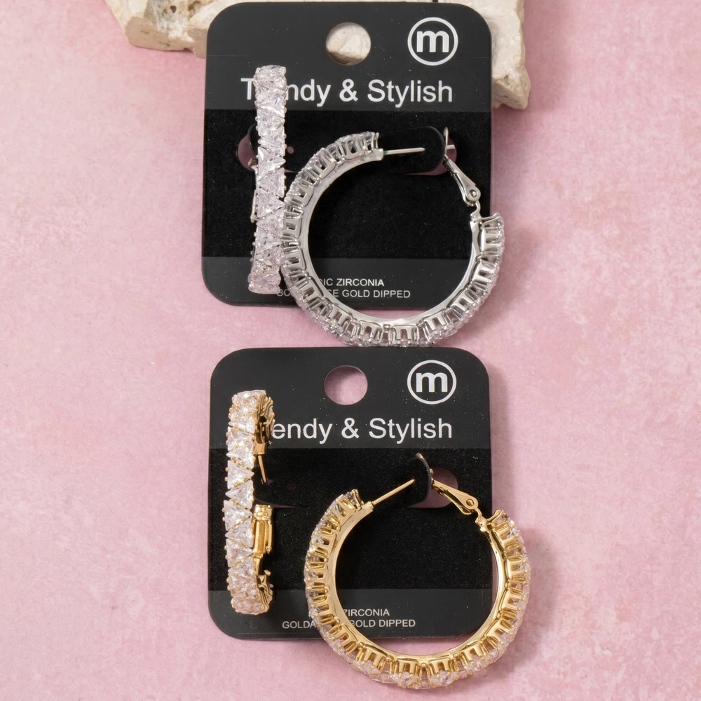 Cluster Cz Statement Hoop Earrings