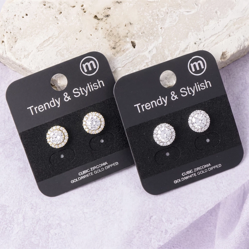 Gold Dipped Round Solitaire Cz Halo Stud Earrings