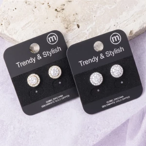 Gold Dipped Round Solitaire Cz Halo Stud Earrings