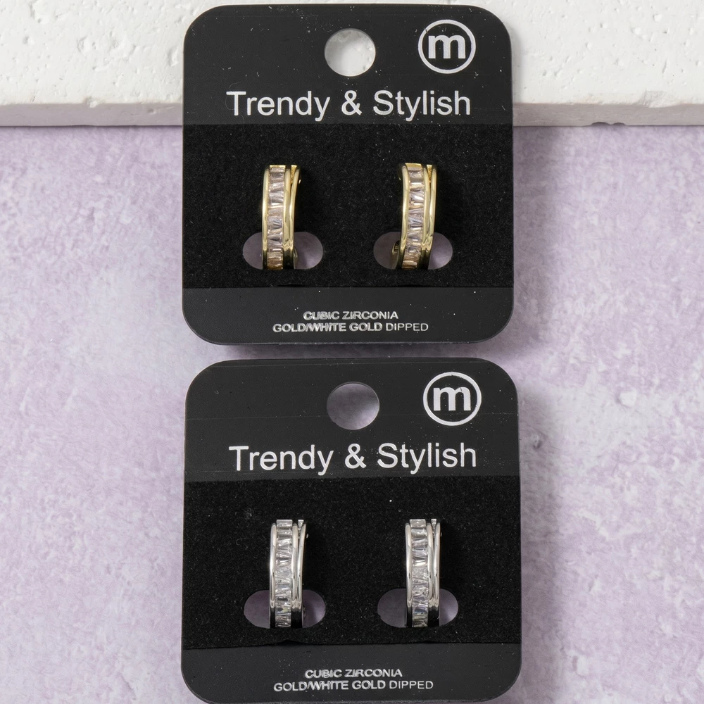 Princess Cut Cz Huggie Hoop Earrings