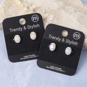 Gold Dipped Oval Cz Halo Stud Earrings